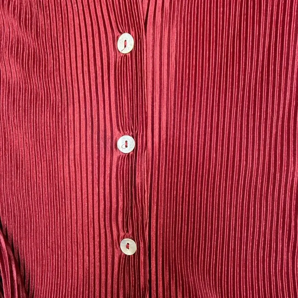 Waverles Pleated 2 Piece Set Burgundy Button Shirt Pants S Resort Lounge - Picture 4 of 16